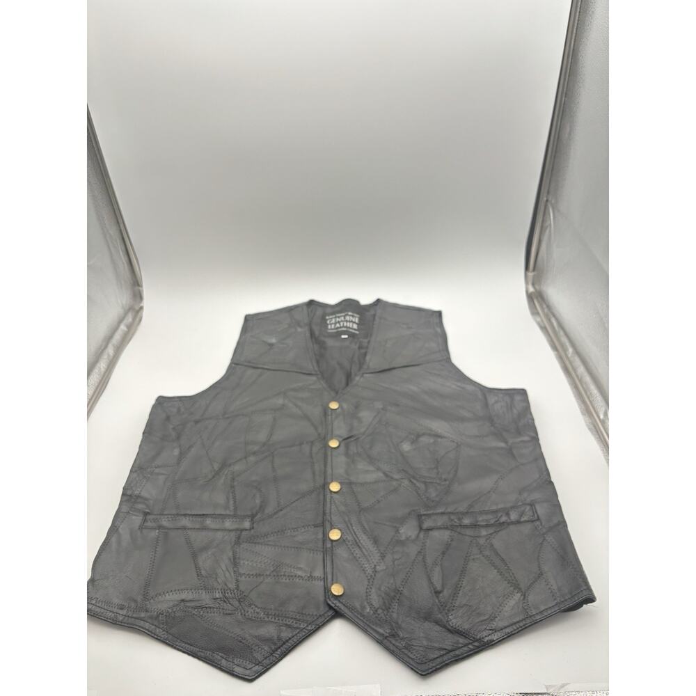 Italian Stone Design Genuine Leather Black Sleeveless XL Vest